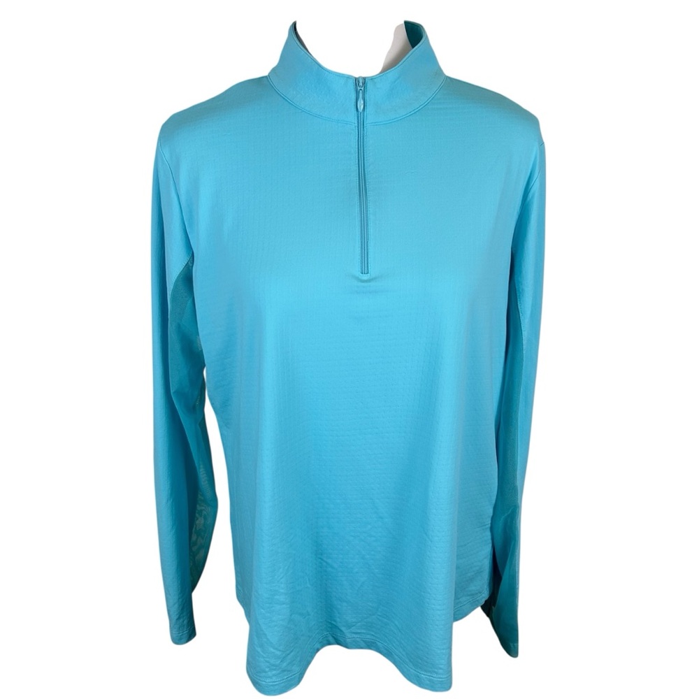 IBKUL Allison Quarter Zip Mock Neck Polo Light Aqua UPF50 Golf Tennis - XL